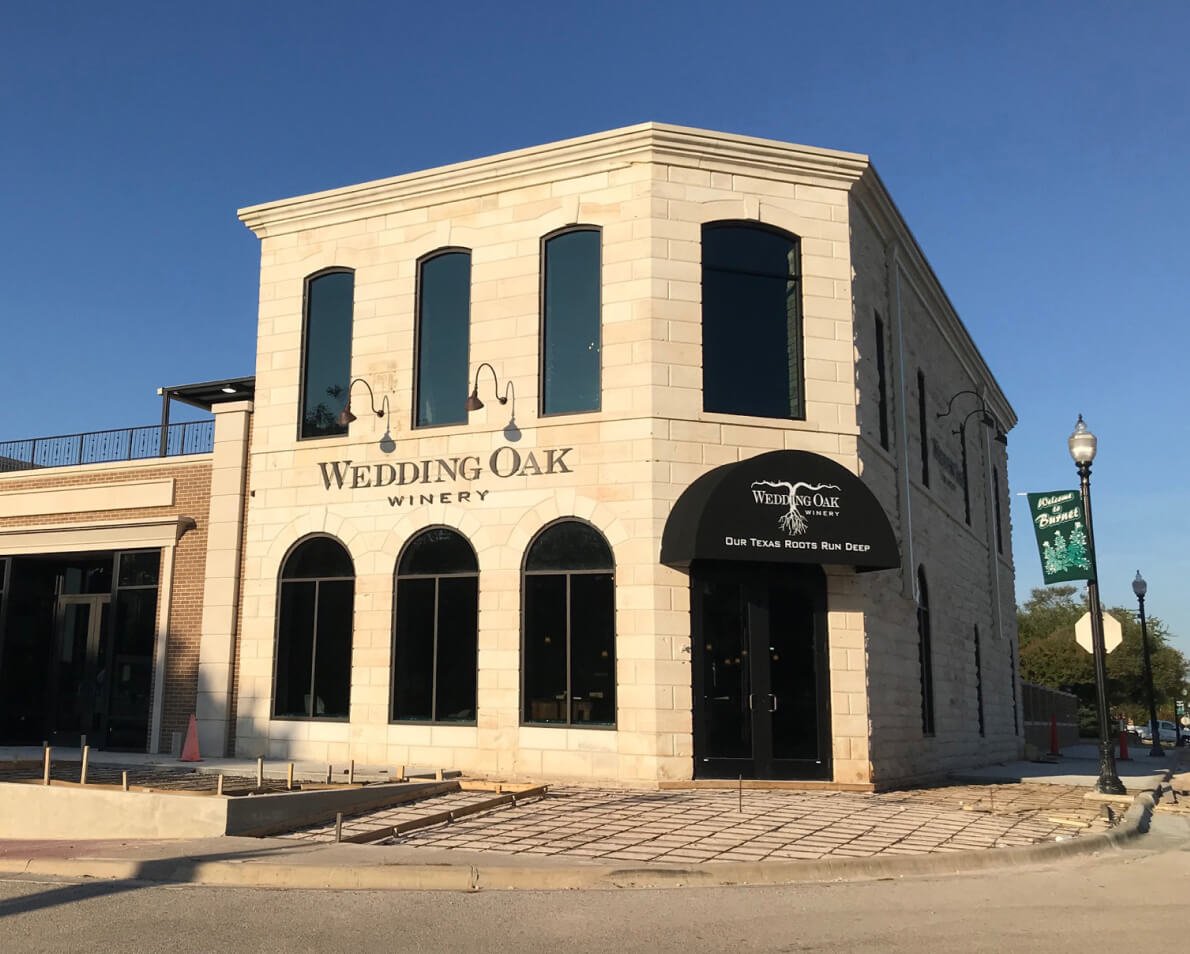 The limestone Badger Building tasting room in Burnet
